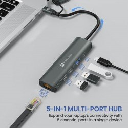 Portronics Mport Edge,5 Ports Superfast Dual USB Hub