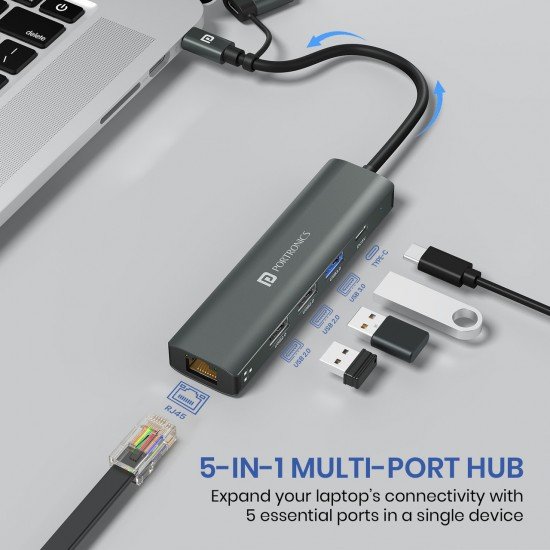 Portronics Mport Edge,5 Ports Superfast Dual USB Hub