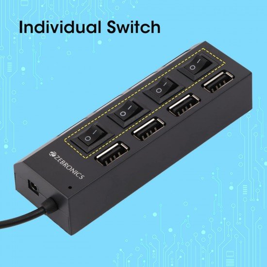 ZEBRONICS 150Hb 4 Port USB Hub with Dedicated On/Off Switch