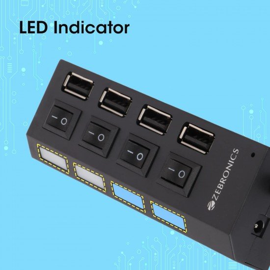 ZEBRONICS 150Hb 4 Port USB Hub with Dedicated On/Off Switch